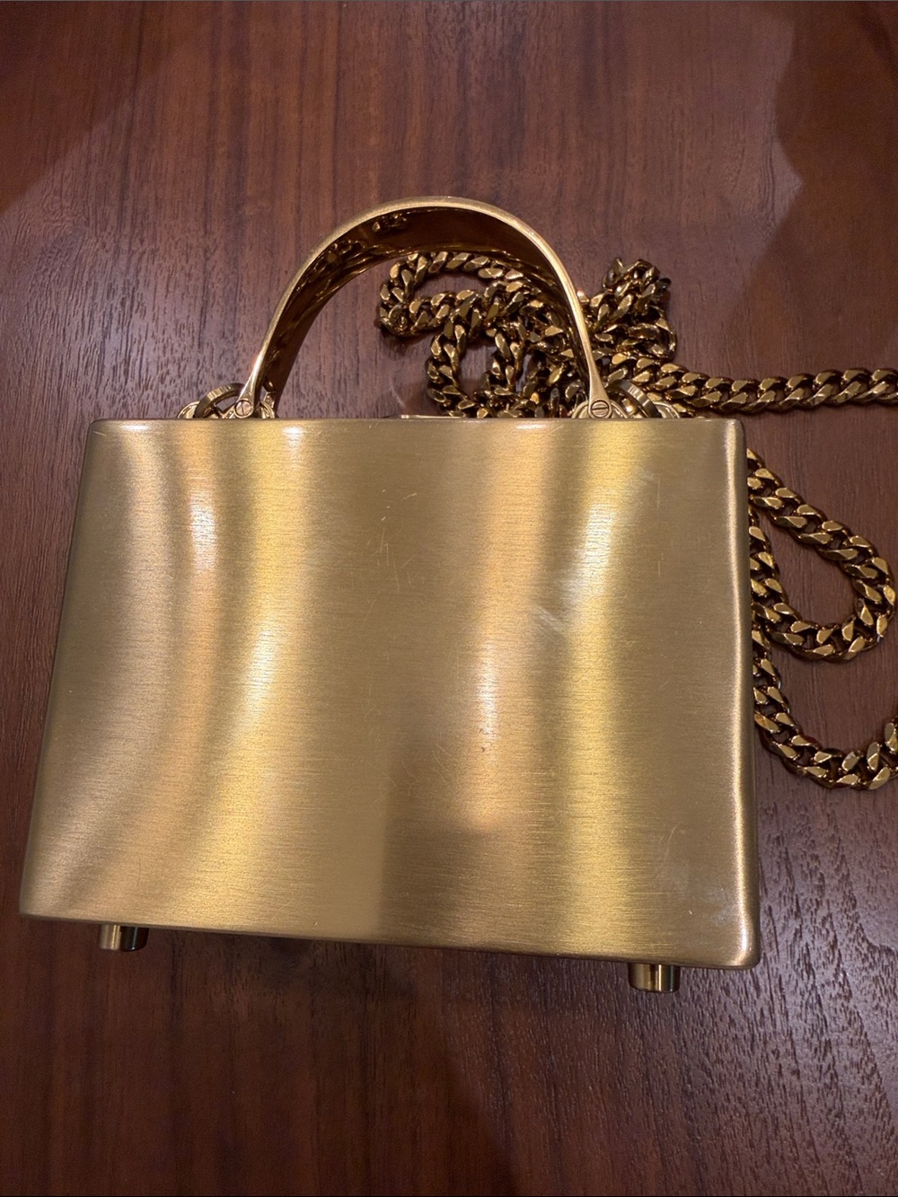 Brandon Blackwood Metallic Gold Mini Box Bag with Chain Strap - Picture 4 of 8